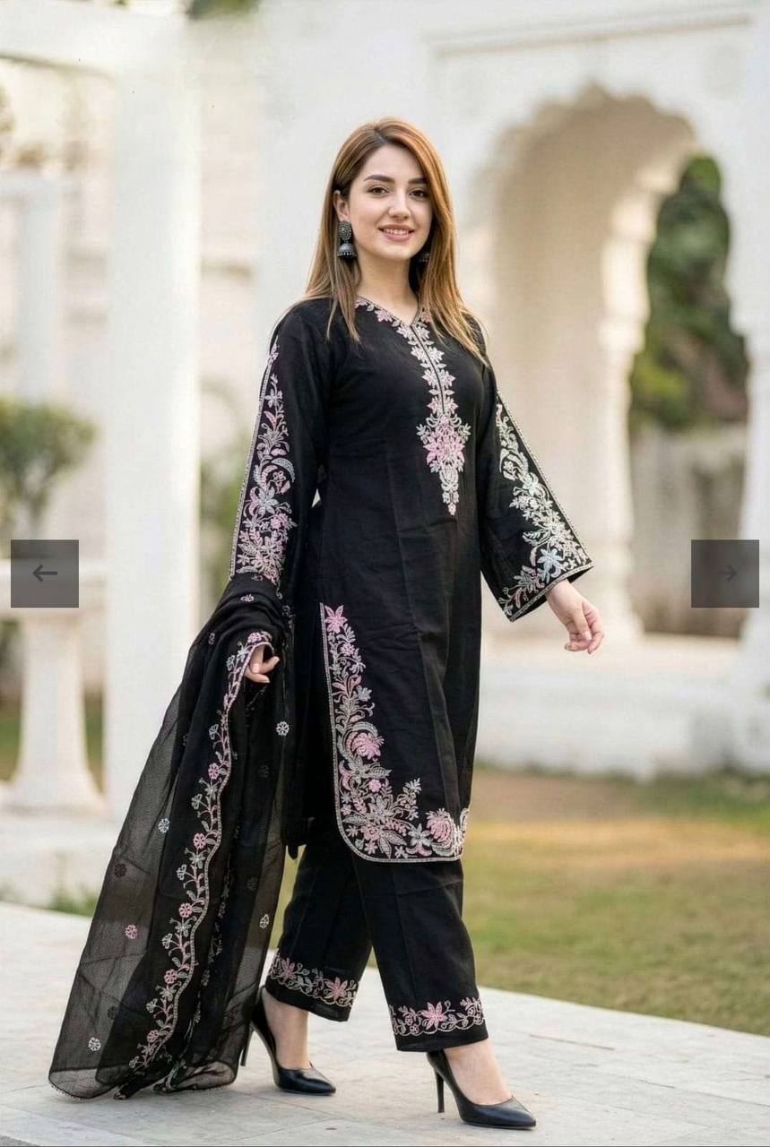 Deep Obsidian Floral-Embroidered Couture